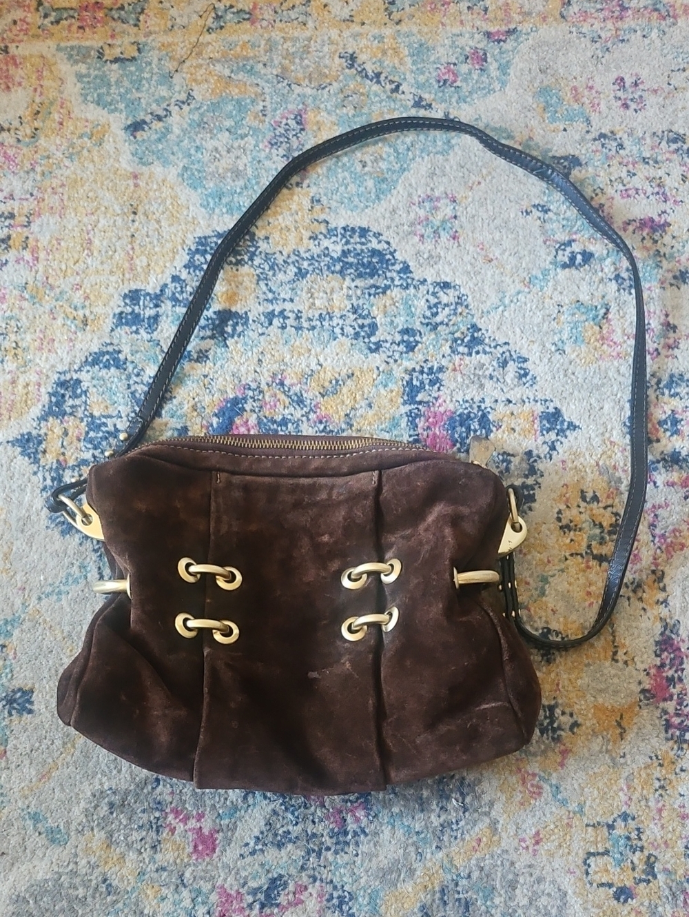 Maxx New York Brown Suede Shoulder Bag with Gold Hardware